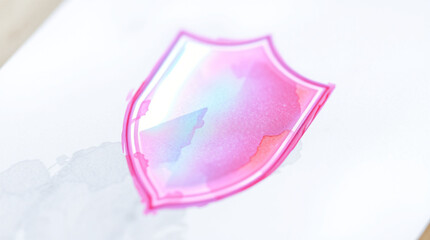 Obraz premium pink and blue gradient shield holographic Iridescent 3d render icon isolated on transparent background cutout