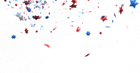 Confetti - Red white blue shiny confetti Confetti on white background, isolate, tricolor concept, independence and freedom day USA