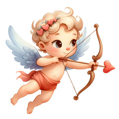 Valentines Cupid Day Clipart Watercolor Victorian Vintage cupid cherub angel wings flowers for greeting card poster banner Digital Planner