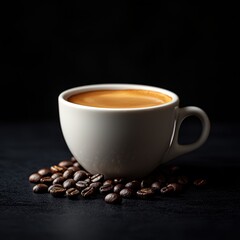 Obraz premium Coffee cup on dark surface beverage photography minimalist style close-up view rich aroma