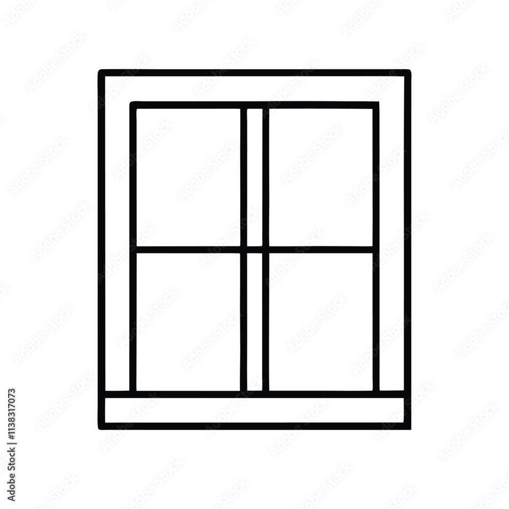 Fototapete a line drawing of a window. it is a rectangular window with four panels,