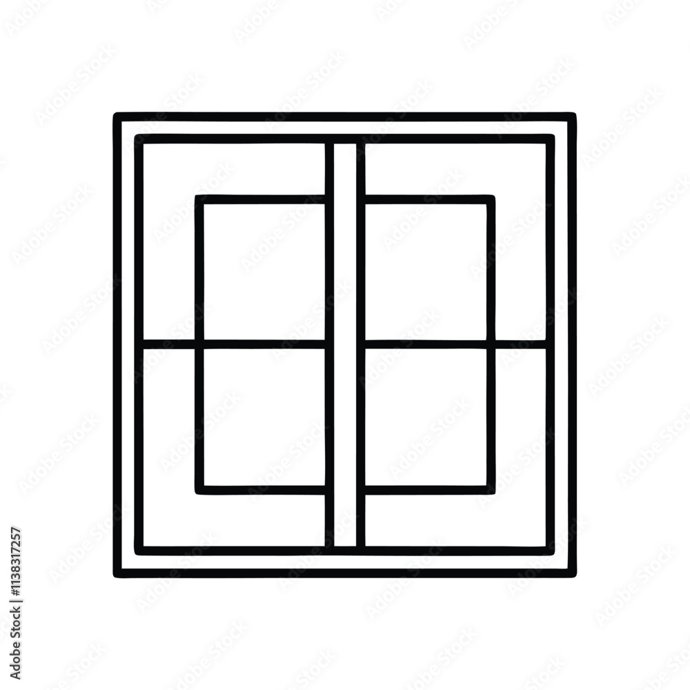 Fototapete a line drawing of a window. it is a rectangular window with four panels,