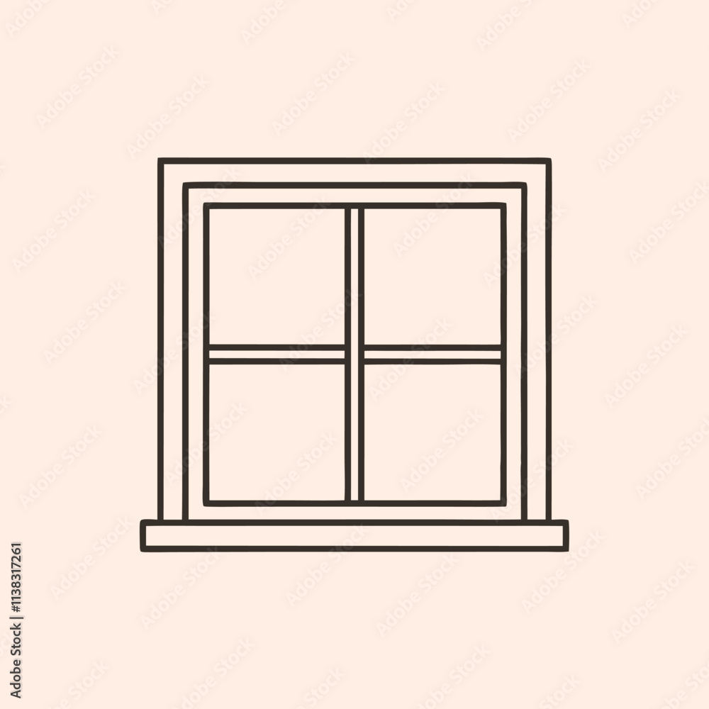 Fototapete a line drawing of a window. it is a rectangular window with four panels,