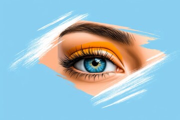 A 2D illustration of an eye partially hidden by shadow-like tendrils, with bold and vibrant strokes on a clean white background