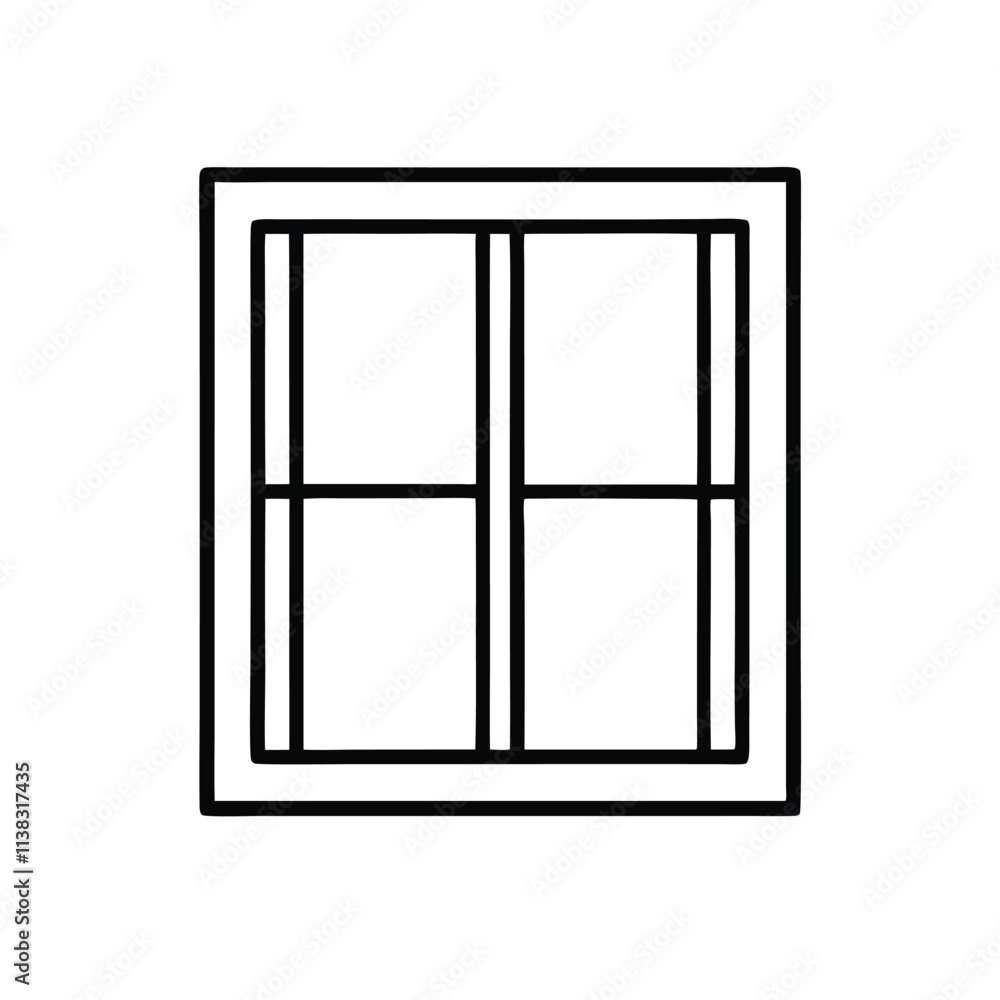 Fototapete a line drawing of a window. it is a rectangular window with four panels,