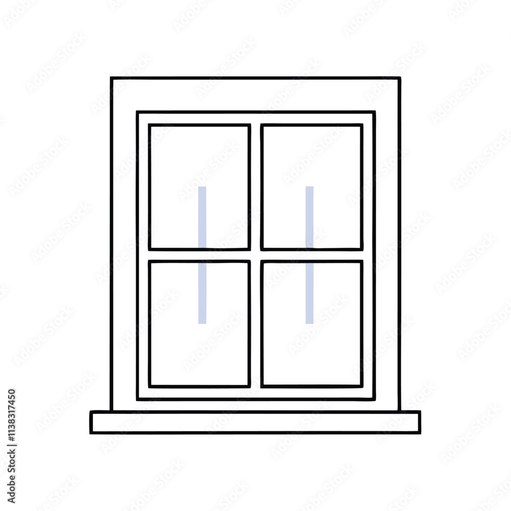 Fototapete a line drawing of a window. it is a rectangular window with four panels,