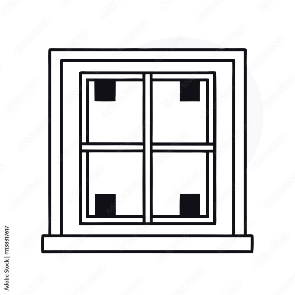Fototapete a line drawing of a window. it is a rectangular window with four panels,