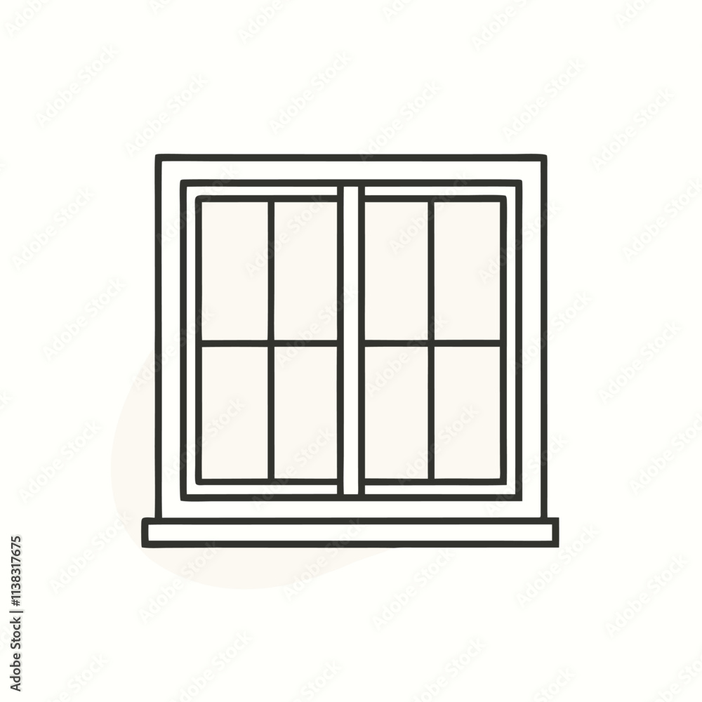Fototapete a line drawing of a window. it is a rectangular window with four panels,