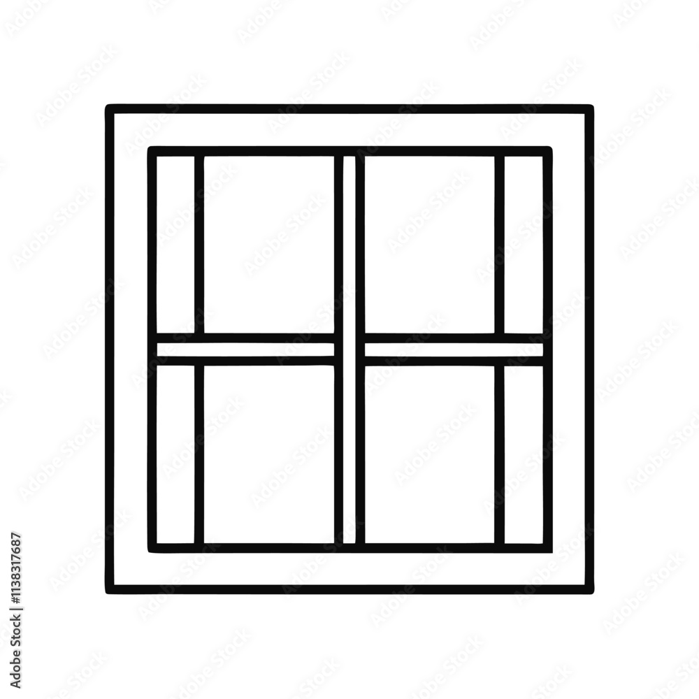 Fototapete a line drawing of a window. it is a rectangular window with four panels,