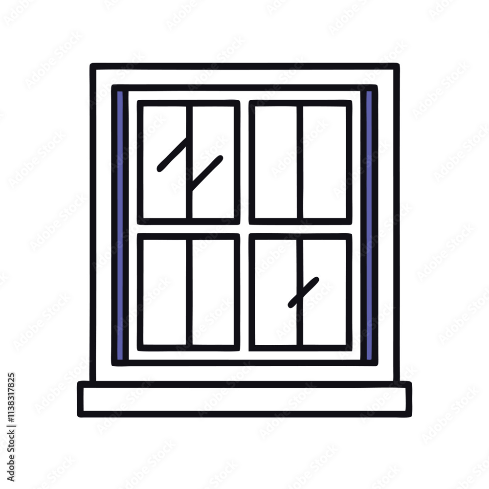 Fototapete a line drawing of a window. it is a rectangular window with four panels,