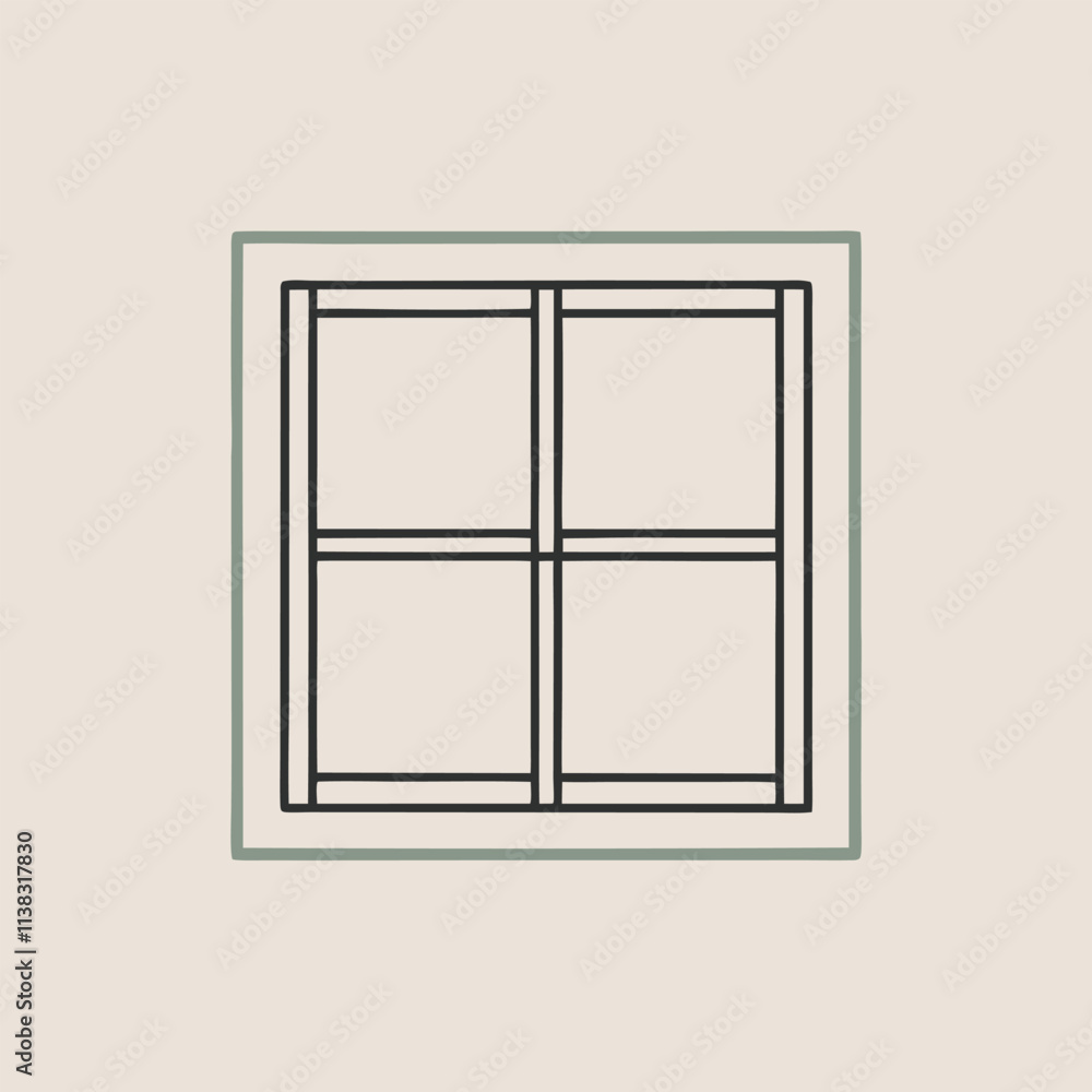 Fototapete a line drawing of a window. it is a rectangular window with four panels,