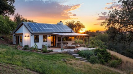 Charming Modern Home with Solar Panels Amid Serene Landscaping