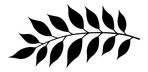 black silhouette of a branch with leaves without background