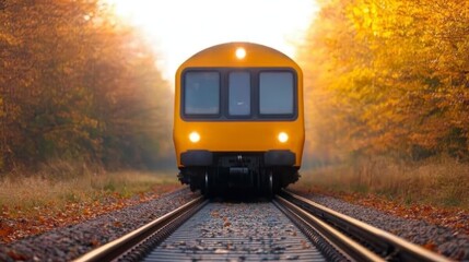 Fototapeta premium Autumn Train Journey Scenic Railroad Through Golden Forest