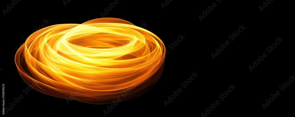 Poster twisting glowing helix abstract digital art with dynamic light trails on black background