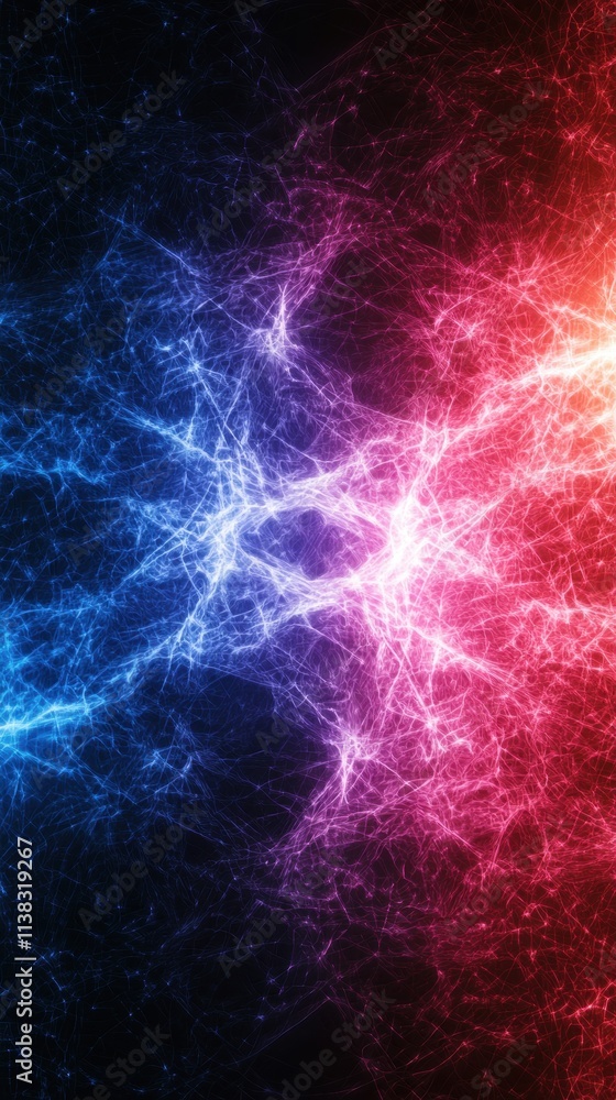 Poster glowing abstract fractal design in vibrant red and blue layers on a dark background