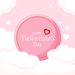 Flat illustration valentines day card, smooth cloud, romantic circle with blink love