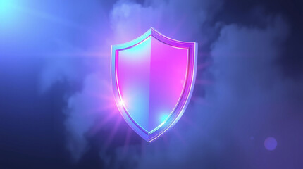 pink and blue gradient shield holographic Iridescent 3d render icon isolated on transparent background cutout