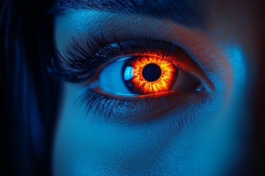 A close-up of a person eye with dramatic lighting, half obscured in darkness, evoking intrigue and intensity