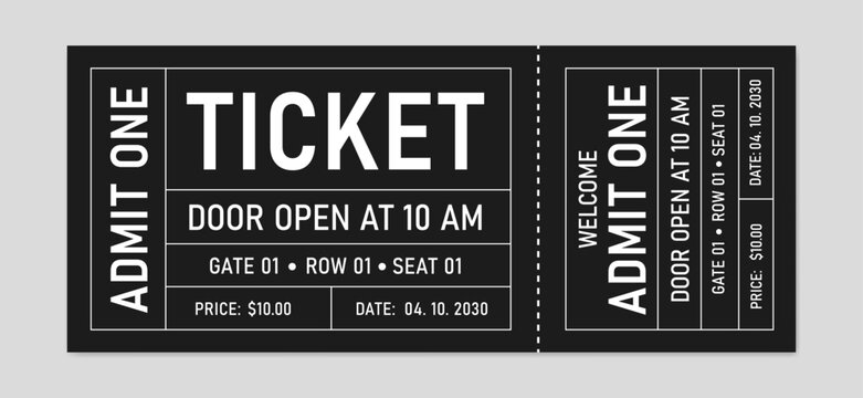 Retro ticket isolated. Classic admit one event ticket with detailed layout. Cinema, theater, concert, play, party, event, festival, coupon