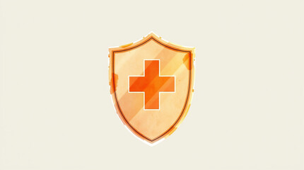 Obraz premium orange shield first aid cross 3d render icon isolated on transparent background cutout