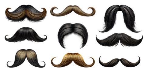 set of mustaches isolated on white background. Png transparent