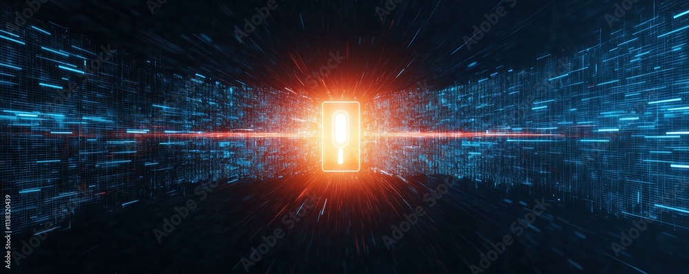 Aufkleber futuristic digital security concept with glowing red lock surrounded by vibrant data streams