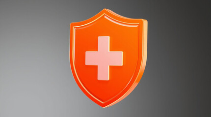 Obraz premium orange shield first aid cross 3d render icon isolated on transparent background cutout