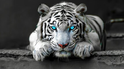 Naklejka premium White tiger with bright blue eyes.