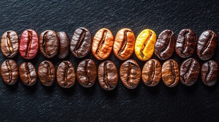 Exploring coffee varieties coffee beans artisan roastery macro photography natural light overhead view flavor profiles