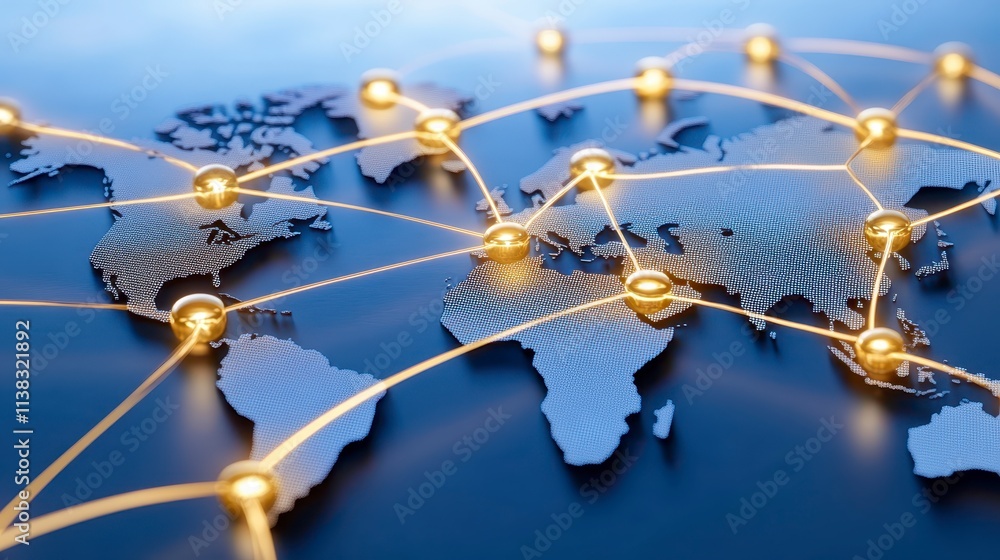 Aufkleber global network connection world map with illuminated nodes