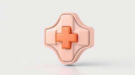Fototapeta premium orange shield first aid cross 3d render icon isolated on transparent background cutout