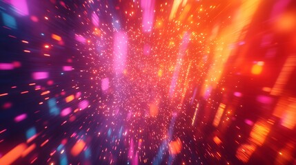 Vibrant cosmic explosion of neon lights! Pink, orange, and blue streaks illuminate a dark space, creating a dazzling, energetic spectacle.  