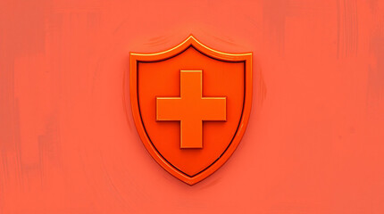 orange shield first aid cross 3d render icon isolated on transparent background cutout