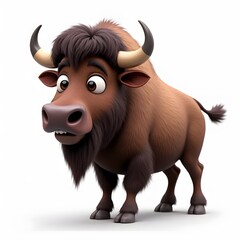 Cartoon Buffalo Clipart - Cute 3D Animal Illustration on White Background

