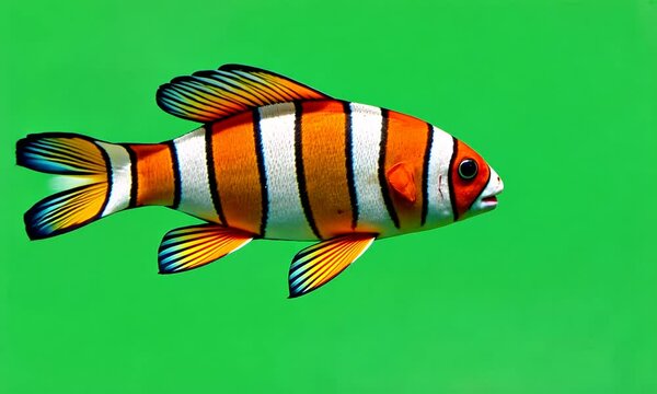 Clownfish swimming through . green screen