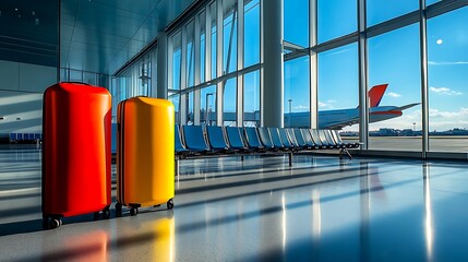 Stylish hard-shell suitcases for organized travel at the airport functional design in a modern environment