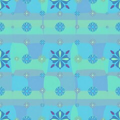 Aqua Floral Dreamscape: Seamless pattern design featuring a captivating blend of stylized floral motifs and abstract shapes in soothing aqua and teal hues. Perfect for textile prints, wallpapers.