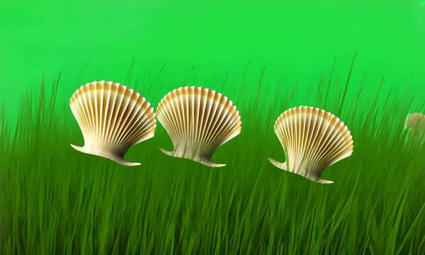 Shells appearing and disappearing among the seagrass.. green screen