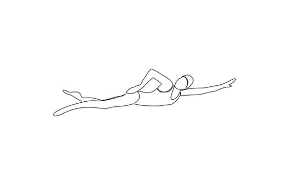 WebSingle continuous line drawing of butterfly professional swimmer woman focus training in gym swimming pool center, Young woman Swimming Sport.