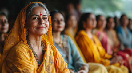 Women in yellow sarees celebrating Basanta Panchami