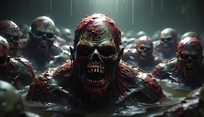 Scary zombies in the dark. Halloween concept.