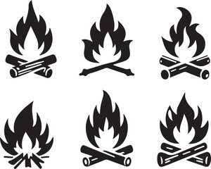  Isolated fires icons danger fire black flames vector image