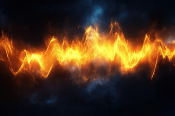 Fiery wave of energy flowing through dark clouds.