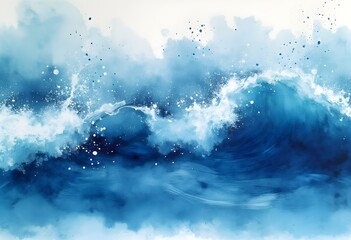 Energetic Watercolor Wave Painting in Blue Hues