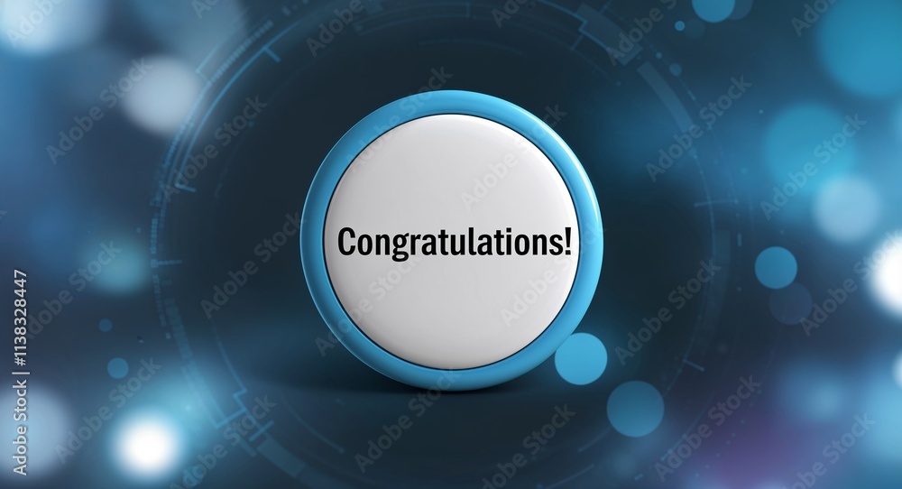 Poster congratulations word lettering on a button in digital tech blur background