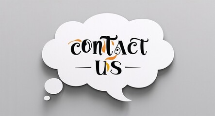 contact us artistic lettering on speech thought bubble in plain white background