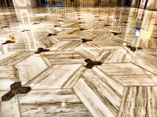 Elegant marble floor design in contemporary interior space with geometric pattern