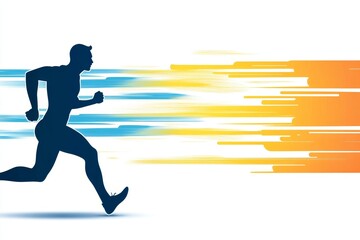 A minimalist illustration of a person running, represented with clean, dynamic lines and a bright gradient background, on a white canvas