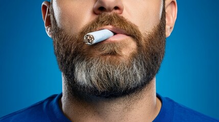 Obraz premium Man with Beard Smoking Cigarette